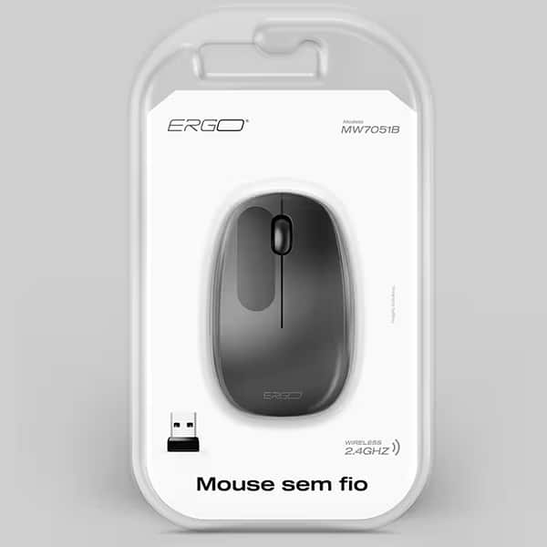 Mouse sem fio, 1200 DPI, Preto, MW7051B, Ergo + Pilha Alcalina Duracell Palito AAA CX 1 UN