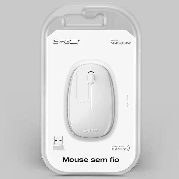 Mouse sem fio, 1200 DPI, Branco, MW7051W, Ergo + Pilha Alcalina Duracell Palito AAA CX 1 UN