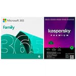 Microsoft 365 Family com Renovação Automática, 1 licença para até 6 usuários Assinatura 15 meses + Kaspersky Antivírus Premium para 5 dispositivos Licença 12 meses - Digital para DOWNLOAD 1 UN