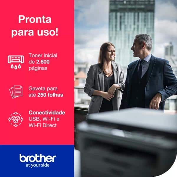 Impressora Multifuncional Laser Brother DCP-B7520DW, Monocromática, Impressão Duplex, Wi-fi, Conexão Ethernet, Conexão USB, 110v + Cartucho toner para Brother, Preto, TNB021BR, Brother - CX 1 UN