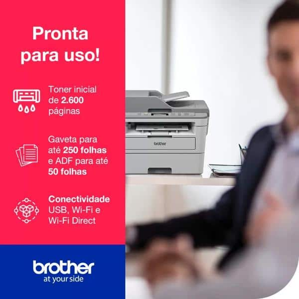 Impressora Multifuncional Laser Brother, DCP B7535DW, Monocromática, Impressão Duplex, Wi-fi, Conexão Ethernet, Conexão USB, 110v + Cartucho toner para Brother, Preto, TNB021BR, Brother - CX 1 UN