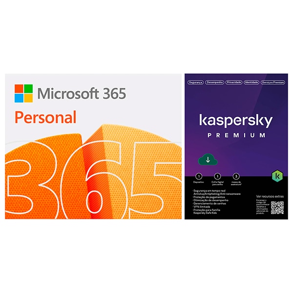 Microsoft 365 Personal 1 licença para 1 usuário Assinatura 3 meses + Kaspersky Antivírus Premium para 1 dispositivo Licença 3 meses - Digital para DOWNLOAD 1 UN