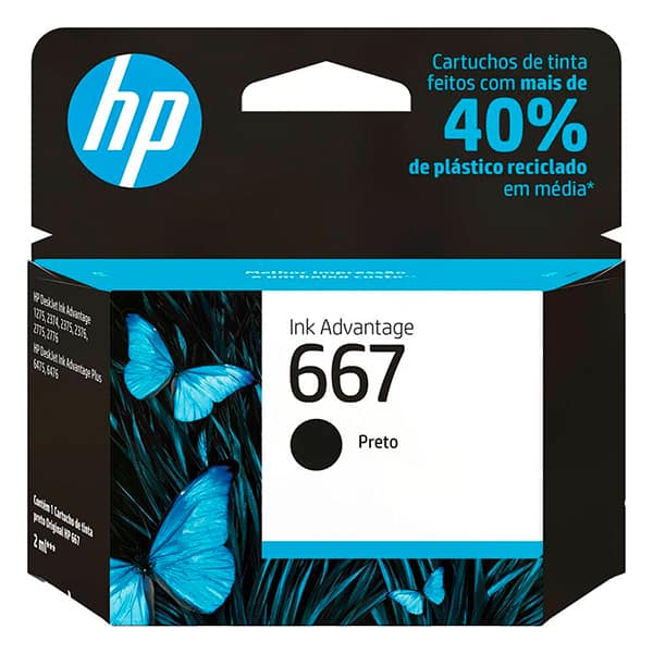 Papel Chamex Sulfite A4, 75g, 210mmx297mm + Cartucho de Tinta 667 Preto Original (3YM79AB) Para HP DeskJet Ink Advantage 2376, 2776, 6476, HP - PT 1 UN