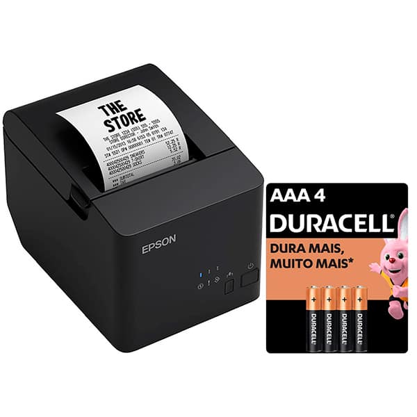 Impressora térmica não fiscal ethernet, TM-T20X, Epson + Pilha Alcalina Duracell Palito AAA - CX 1 UN