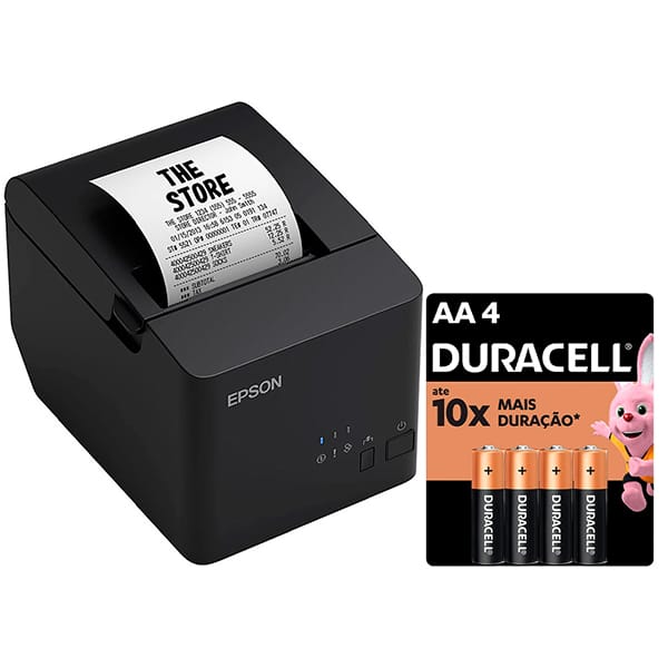 Impressora térmica não fiscal ethernet, TM-T20X, Epson + Pilha Alcalina Duracell Pequena AA - CX 1 UN