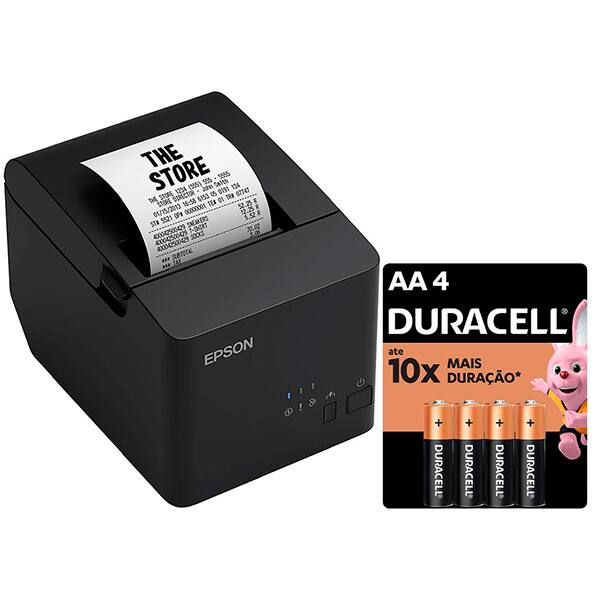Impressora térmica não fiscal USB / Serial, TM-T20X, Epson + Pilha Alcalina Duracell Pequena AA - CX 1 UN