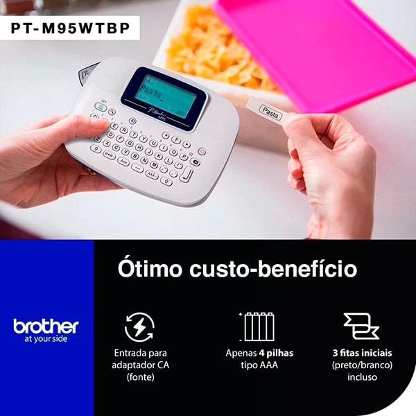 Rotulador Eletrônico Branco com 3 fitas PTM95WTBP, Brother + Pilha Alcalina Palito AAA, Duracell - CX 1 UN