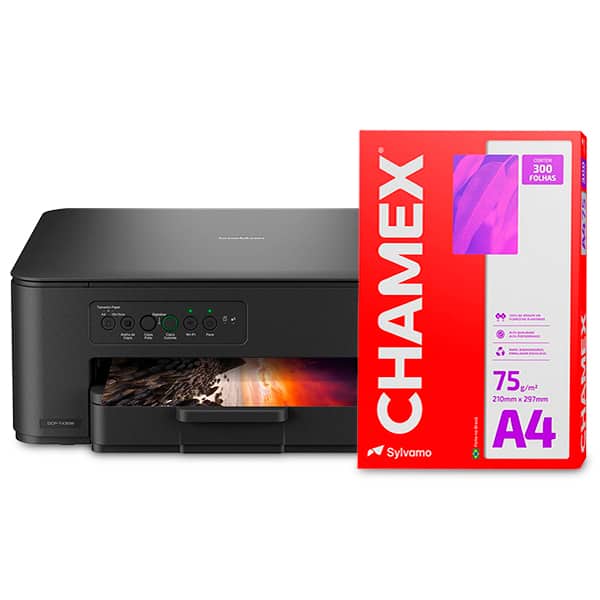 Multifuncional tanque de tinta Colorido DCP-T430W Brother  + Papel sulfite A4 75g 210mmx297mm Chamex PT 300 FL CX 1 UN