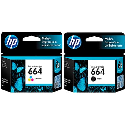 Cartucho HP 664 preto Original (F6V29AB) + Cartucho HP 664 colorido Original (F6V28AB) CX 1 UN