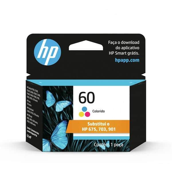 Cartucho HP 60 color CC643WB + Cartucho HP 60 preto 4,5ml CC640WB CX 1 UN