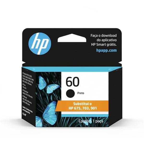Cartucho HP 60 color CC643WB + Cartucho HP 60 preto 4,5ml CC640WB CX 1 UN