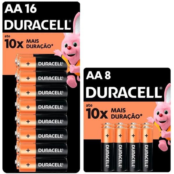 Pilha Alcalina Duracell Pequena AA com 16 unidades + Pilha Alcalina Duracell Pequena AA com 8 unidades PT 1 UN