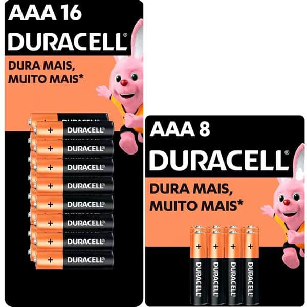 Pilha alcalina palito AAA, com 16 unidades + Pilha alcalina palito AAA, com 8 unidades, Duracell - PT 1 UN