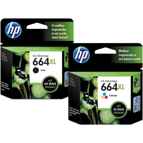 Cartucho HP 664XL Preto Original (F6V31AB) + Cartucho HP 664XL Colorido Original (F6V30AB) - CX 1 UN