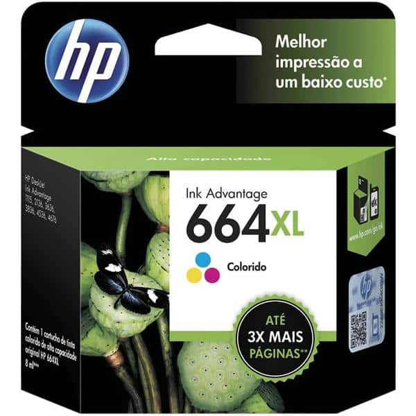 Cartucho de Tinta HP 664XL Preto Original (F6V31AB) + Cartucho de Tinta HP 664XL Colorido Original (F6V30AB) - CX 1 UN