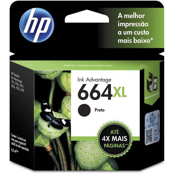 Cartucho HP 664XL Preto Original (F6V31AB) + Cartucho HP 664XL Colorido Original (F6V30AB) - CX 1 UN