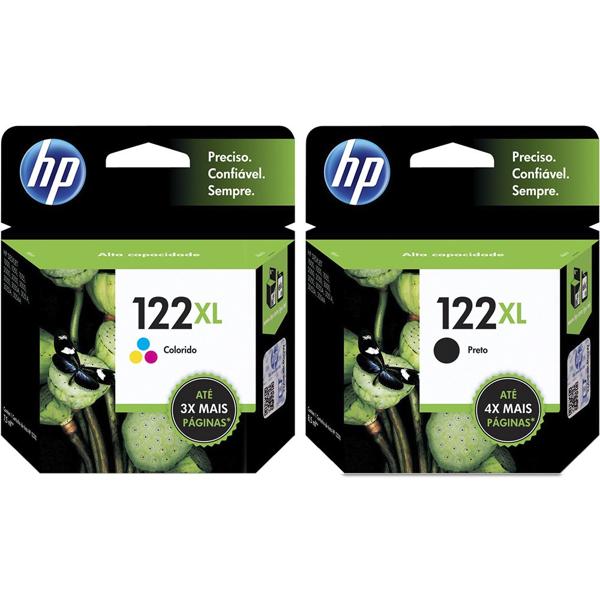 Cartucho HP 122XL Preto Original (CH563HB) + Cartucho HP 122XL Colorido Original (CH564HB) CX 1 UN