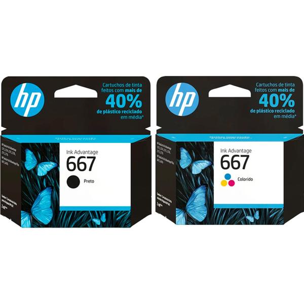 Cartucho HP 667 preto Original (3YM79AB) + Cartucho HP 667 colorido Original (3YM78AL) CX 1 UN