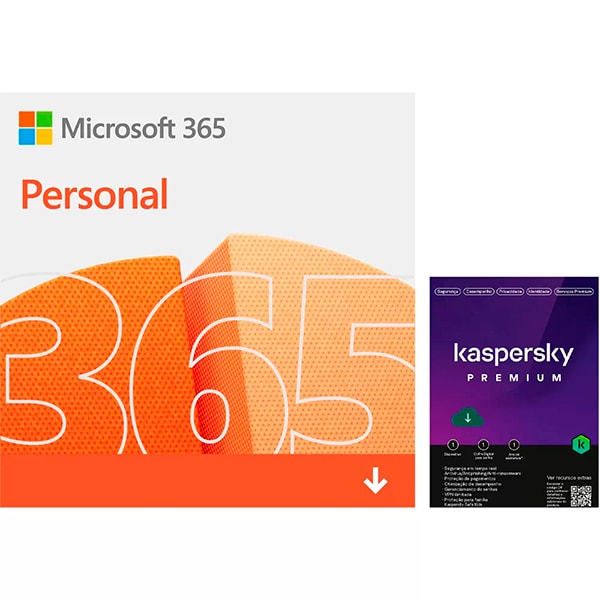 Microsoft 365 Personal 1 dispositivo, Assinatura 15 meses + Kaspersky Antivírus Premium, 1 dispositivo Licença 12 meses - Digital para DOWNLOAD 1 UN