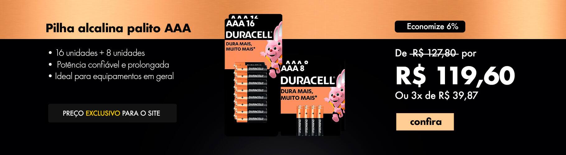 Pilha Alcalina Duracell Pequena AA com 16 unidades + Pilha Alcalina Duracell Pequena AA com 8 unidades 