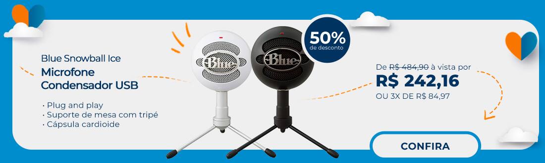 Microfone Condensador USB Blue Snowball Ice Branco - 50% de desconto