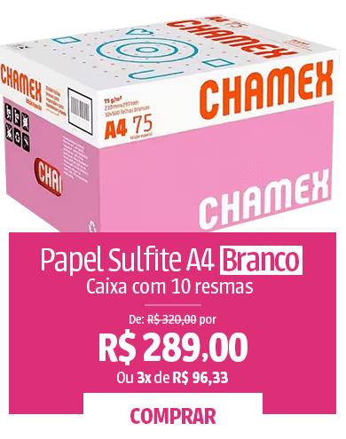 Papel Sulfite A4, 75g, 210mmx297mm, Branco, Edição Outubro Rosa Chamex - Caixa com 10 resmas - 5000 Folhas