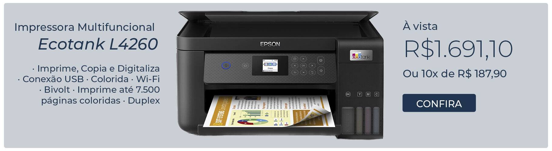 Impressora Multifuncional Tanque de Tinta Ecotank L4260, Colorida, Duplex, Wi-Fi, Conexão USB, Bivolt, Epson