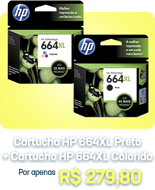 Cartucho HP 664XL Preto Original (F6V31AB) + Cartucho HP 664XL Colorido Original