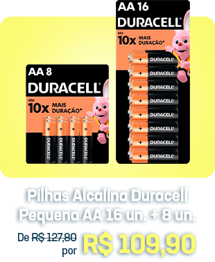 Pilhas Alcalina Duracell Pequena AA 16 unidades + 8 unidades