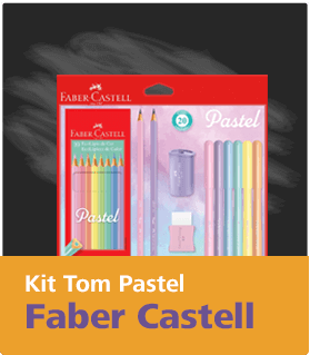 Kit Tom Pastel Faber-Castell, 10 EcoLápis de Cor + 2 EcoLápis Grafite + 6 Canetinhas + Apontador e Borracha