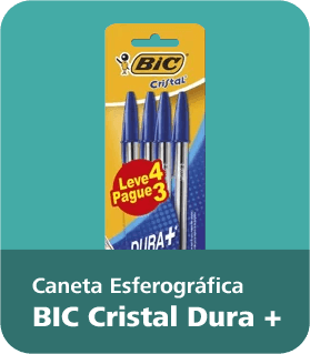 Caneta Esferográfica BIC Cristal Dura+, embalagem com 4 canetas pelo preço de 3