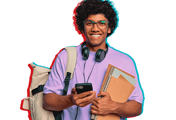 Jovem sorrindo preparado para ir para a escola